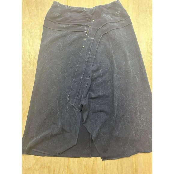 SOFT SURROUNDINGS NAVY CRINKLE KNIT PULL-ON SKIRT, STUDS, SPLIT HEM Petite Small - Picture 1 of 6